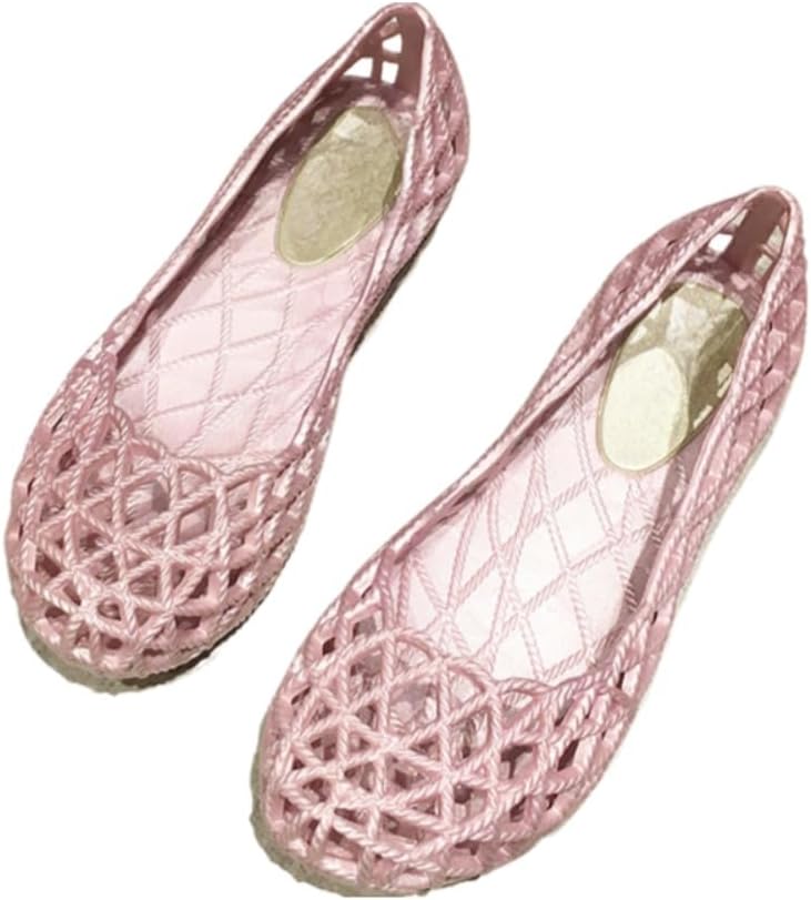 Jelly Mesh Ballet Flats for Women Clear Jelly Sandals Hollow Water Slides Slip on House Slippers Wide Width Lightweight Breathable No Slip Dressy Ballerina Shoes Summer Beach Party Cruise Vacation
