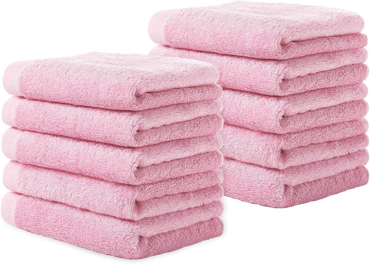 Washcloths Towel Set 10 Pack Baby Rayon Derived from Bamboo Wash Cloth for Bathroom-Hotel-Spa-Kitchen Multi-Purpose Fingertip Towels and Face Cloths 10'' x 10'' - Pink