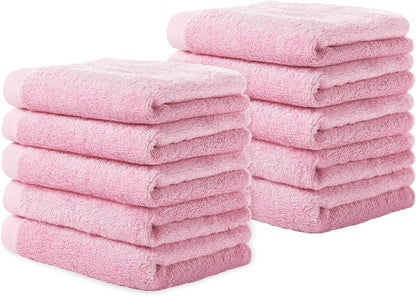 Washcloths Towel Set 10 Pack Baby Rayon Derived from Bamboo Wash Cloth for Bathroom-Hotel-Spa-Kitchen Multi-Purpose Fingertip Towels and Face Cloths 10'' x 10'' - Pink