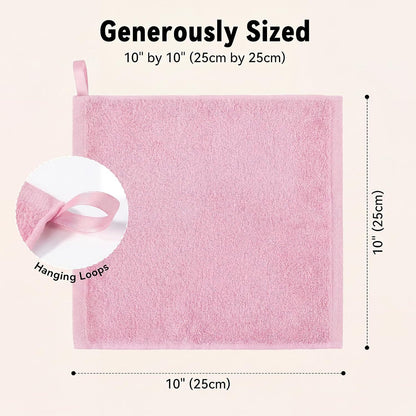 Washcloths Towel Set 10 Pack Baby Rayon Derived from Bamboo Wash Cloth for Bathroom-Hotel-Spa-Kitchen Multi-Purpose Fingertip Towels and Face Cloths 10'' x 10'' - Pink