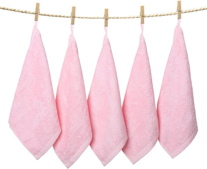Washcloths Towel Set 10 Pack Baby Rayon Derived from Bamboo Wash Cloth for Bathroom-Hotel-Spa-Kitchen Multi-Purpose Fingertip Towels and Face Cloths 10'' x 10'' - Pink