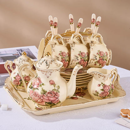 Ceramic Serving Tray, Pink Rose 15 X 11 inch