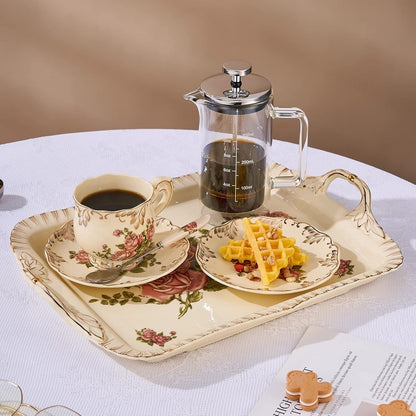 Ceramic Serving Tray, Pink Rose 15 X 11 inch