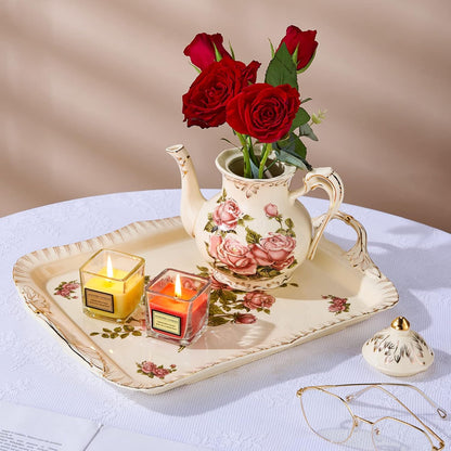 Ceramic Serving Tray, Pink Rose 15 X 11 inch