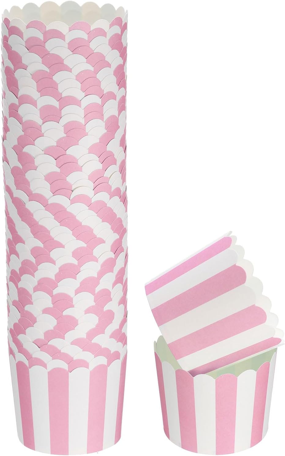 50Pcs Paper Baking Cups 6oz Greaseproof Disposable Bulk Cupcake Muffins Liners Cases Wrappers for Wedding Birthday Graduation, Stripe Pink