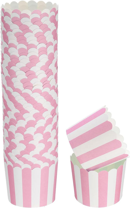 50Pcs Paper Baking Cups 6oz Greaseproof Disposable Bulk Cupcake Muffins Liners Cases Wrappers for Wedding Birthday Graduation, Stripe Pink
