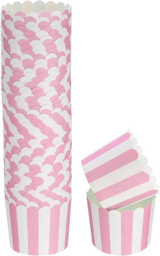 50Pcs Paper Baking Cups 6oz Greaseproof Disposable Bulk Cupcake Muffins Liners Cases Wrappers for Wedding Birthday Graduation, Stripe Pink
