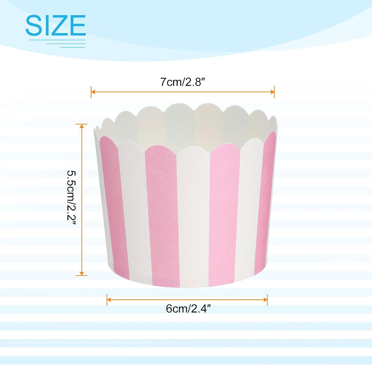 50Pcs Paper Baking Cups 6oz Greaseproof Disposable Bulk Cupcake Muffins Liners Cases Wrappers for Wedding Birthday Graduation, Stripe Pink