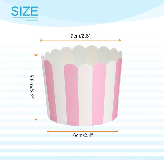50Pcs Paper Baking Cups 6oz Greaseproof Disposable Bulk Cupcake Muffins Liners Cases Wrappers for Wedding Birthday Graduation, Stripe Pink