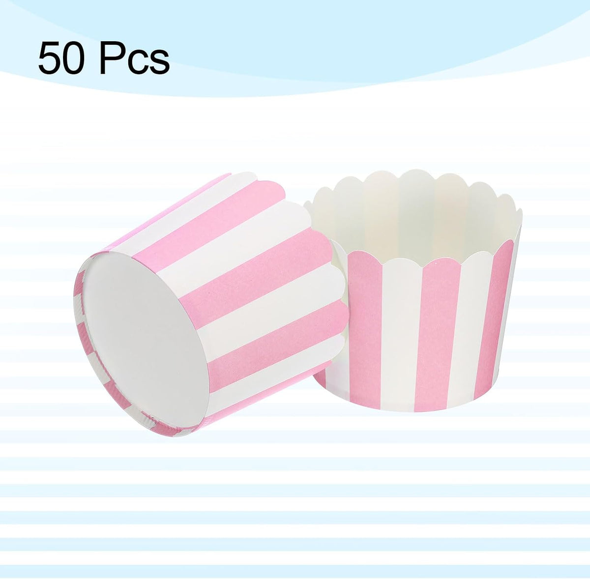 50Pcs Paper Baking Cups 6oz Greaseproof Disposable Bulk Cupcake Muffins Liners Cases Wrappers for Wedding Birthday Graduation, Stripe Pink