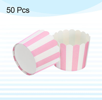 50Pcs Paper Baking Cups 6oz Greaseproof Disposable Bulk Cupcake Muffins Liners Cases Wrappers for Wedding Birthday Graduation, Stripe Pink