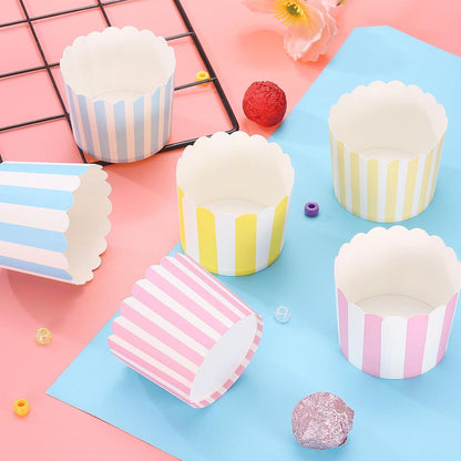 50Pcs Paper Baking Cups 6oz Greaseproof Disposable Bulk Cupcake Muffins Liners Cases Wrappers for Wedding Birthday Graduation, Stripe Pink