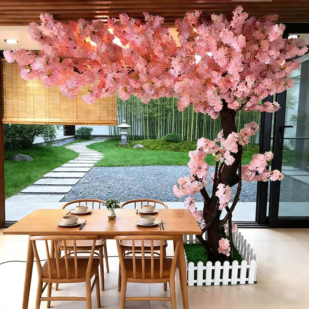 Large Artificial Cherry Blossom Trees Pink 6.6ft for Indoor Outdoor Home Decor,Tall Fake Japanese Cherry Blossom Wishing Trees for Living Room Garden Party,Wedding,Courtyards,Centerpieces