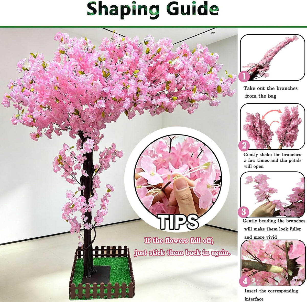 Large Artificial Cherry Blossom Trees Pink 6.6ft for Indoor Outdoor Home Decor,Tall Fake Japanese Cherry Blossom Wishing Trees for Living Room Garden Party,Wedding,Courtyards,Centerpieces