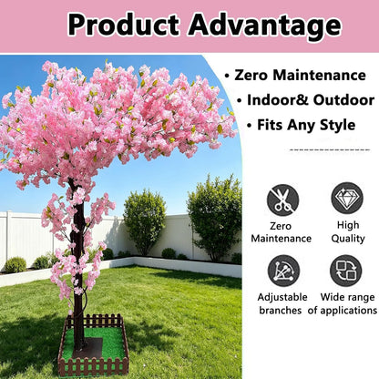 Large Artificial Cherry Blossom Trees Pink 6.6ft for Indoor Outdoor Home Decor,Tall Fake Japanese Cherry Blossom Wishing Trees for Living Room Garden Party,Wedding,Courtyards,Centerpieces