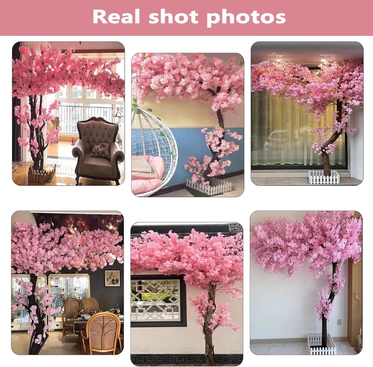 Large Artificial Cherry Blossom Trees Pink 6.6ft for Indoor Outdoor Home Decor,Tall Fake Japanese Cherry Blossom Wishing Trees for Living Room Garden Party,Wedding,Courtyards,Centerpieces