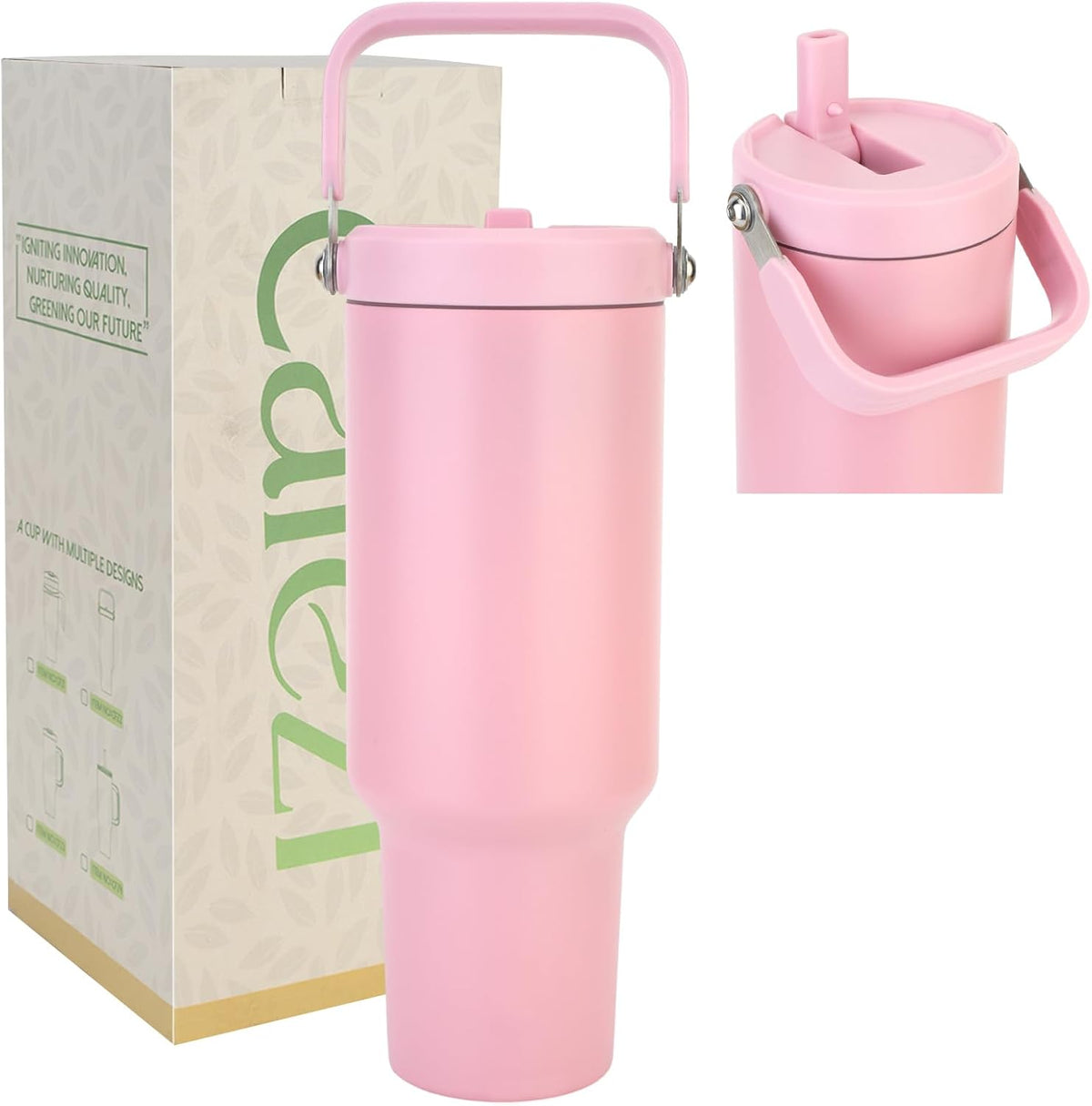 40 oz Insulated Tumbler with Top Handle and Flip Straw