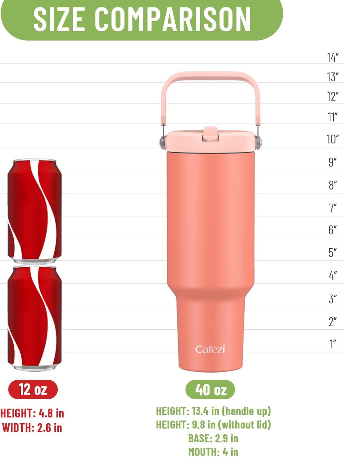 40 oz Insulated Tumbler with Top Handle and Flip Straw