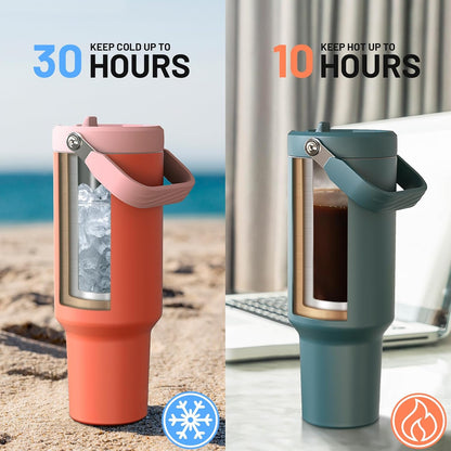 40 oz Insulated Tumbler with Top Handle and Flip Straw