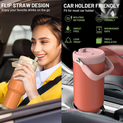 40 oz Insulated Tumbler with Top Handle and Flip Straw