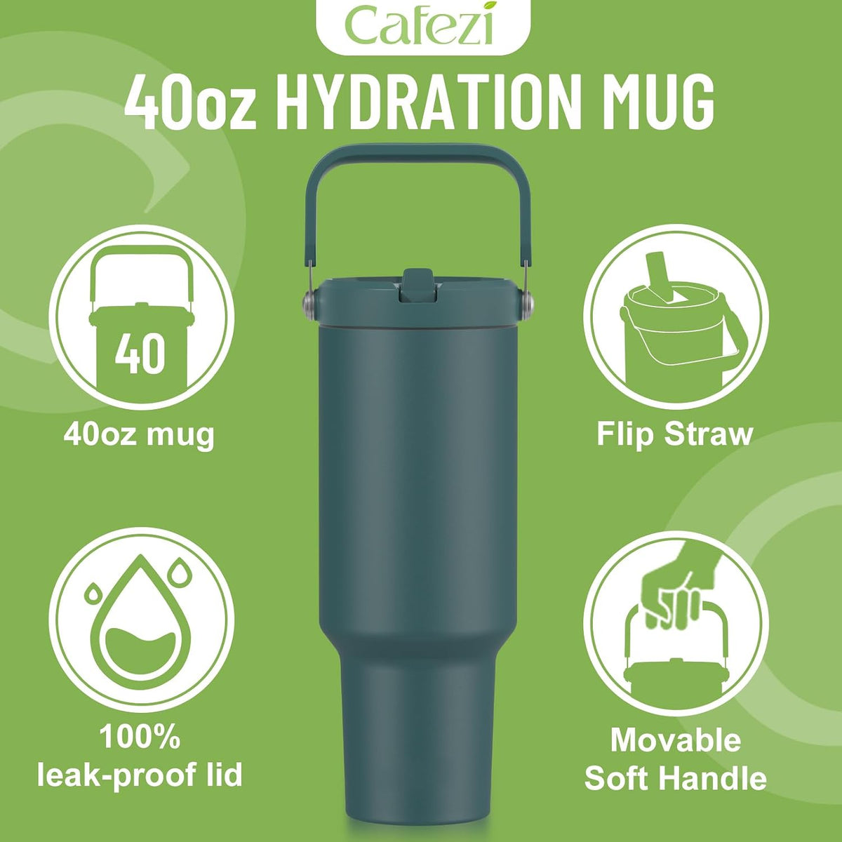 40 oz Insulated Tumbler with Top Handle and Flip Straw