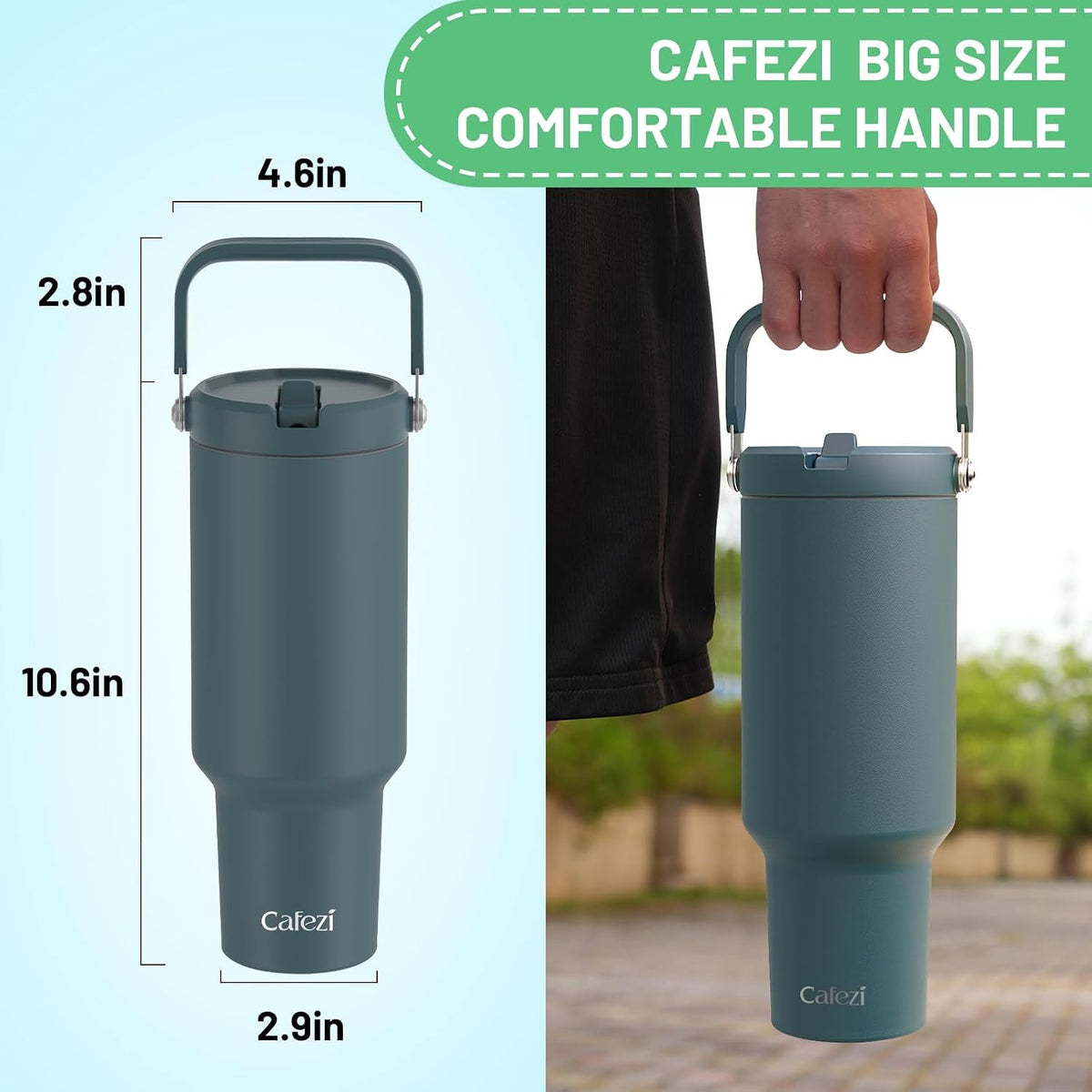 40 oz Insulated Tumbler with Top Handle and Flip Straw
