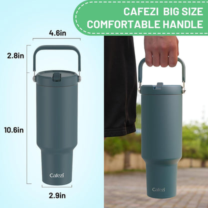 40 oz Insulated Tumbler with Top Handle and Flip Straw