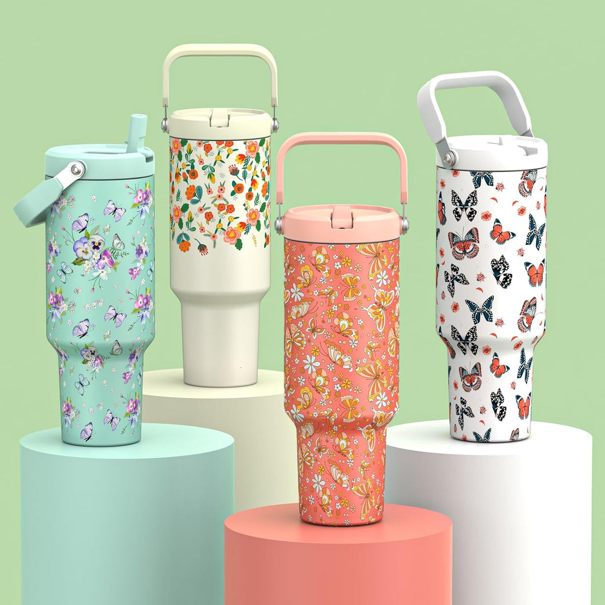 40 oz Insulated Tumbler with Top Handle and Flip Straw