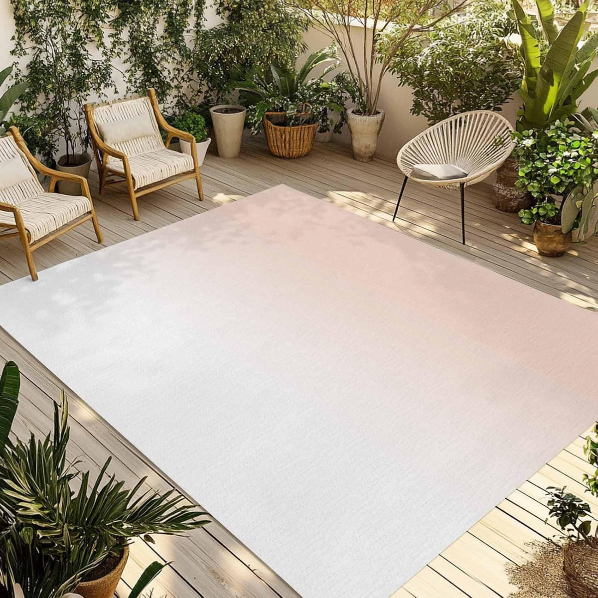 Dreamy Peach Outdoor Rug 4x6 ft Pink and White Gradient Outside are Rugs Non Slip Floor Mat Washable Carpet for Patio, RV, Porch, Backyard, Deck, Picnic, Beach, Camping