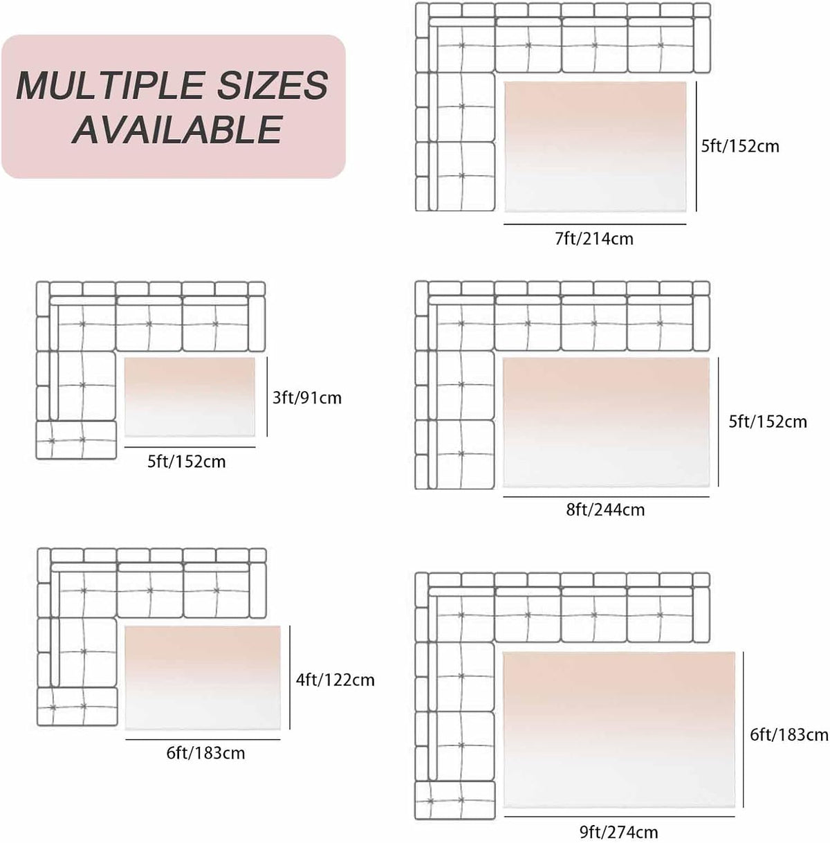 Dreamy Peach Outdoor Rug 4x6 ft Pink and White Gradient Outside are Rugs Non Slip Floor Mat Washable Carpet for Patio, RV, Porch, Backyard, Deck, Picnic, Beach, Camping