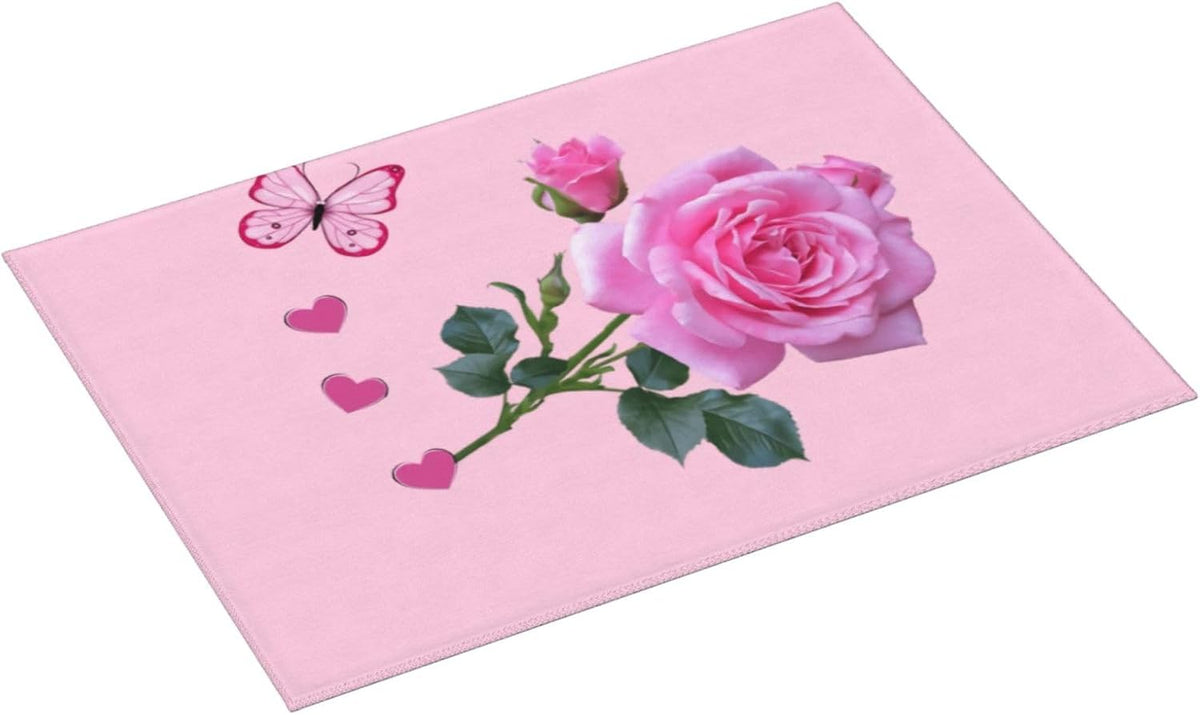 Dish Drying Mat Kitchen Counter Absorbent Light Pink Rose Floral Butterfly Floor Coffee Sink Mat Dish Drainer Pad 18 Inch X 24 Inch
