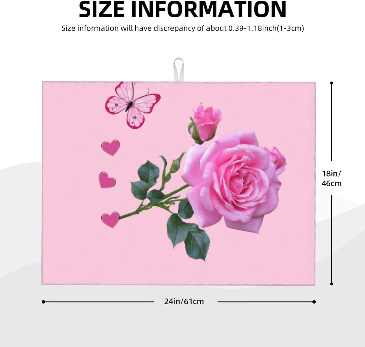 Dish Drying Mat Kitchen Counter Absorbent Light Pink Rose Floral Butterfly Floor Coffee Sink Mat Dish Drainer Pad 18 Inch X 24 Inch