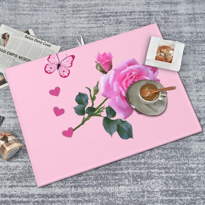 Dish Drying Mat Kitchen Counter Absorbent Light Pink Rose Floral Butterfly Floor Coffee Sink Mat Dish Drainer Pad 18 Inch X 24 Inch