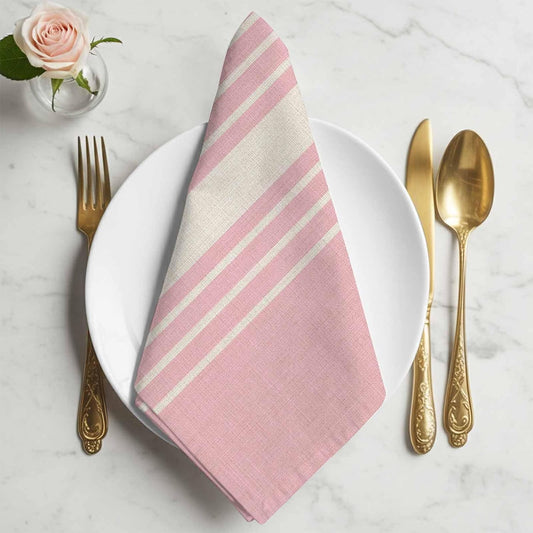 Cloth Napkins Set of 4, Modern Vintage Stripe on Linen Dinner Napkins Soft Absorbent Table Napkin for Home Cocktail Party Wedding, Pink Background