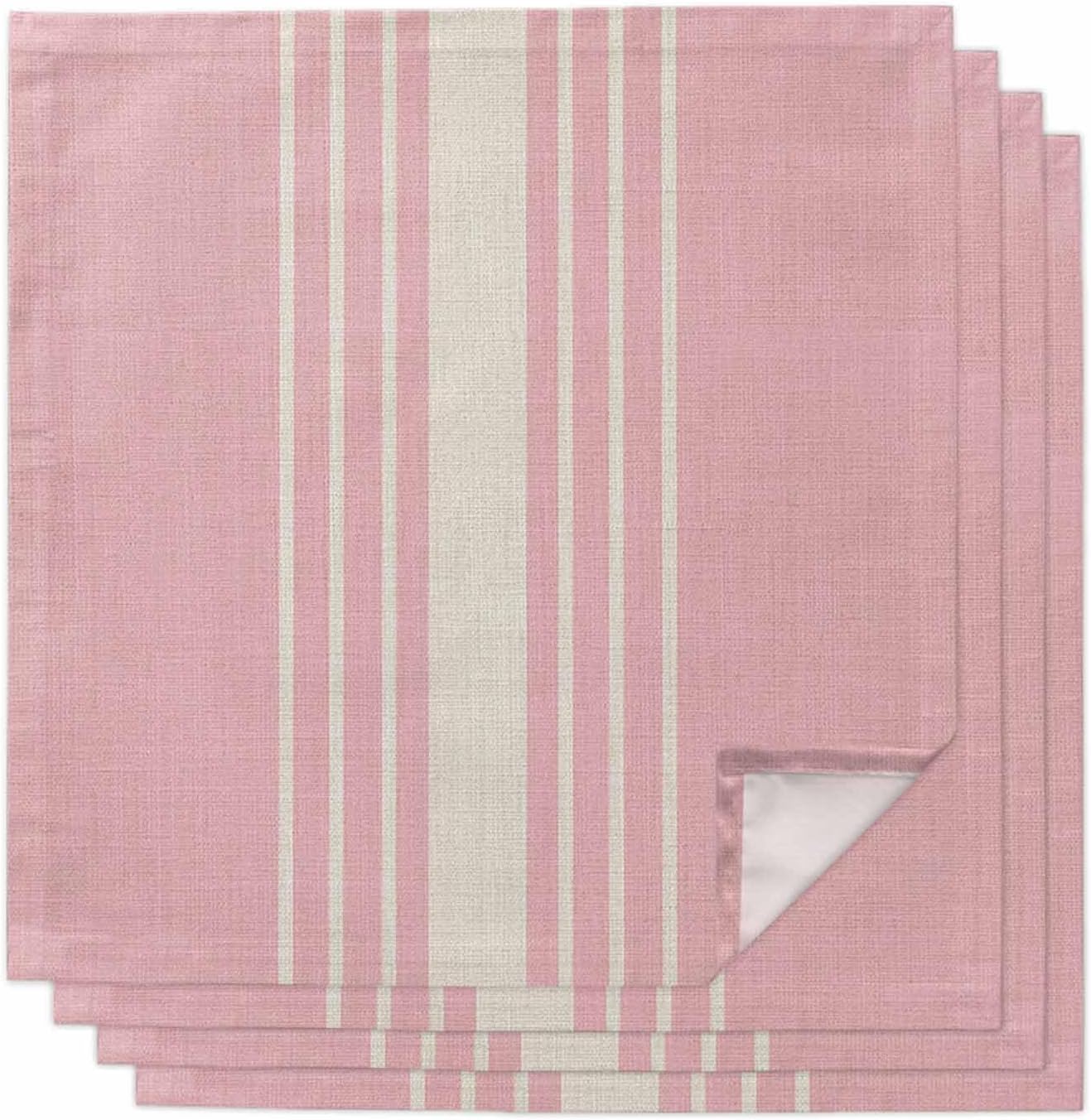Cloth Napkins Set of 4, Modern Vintage Stripe on Linen Dinner Napkins Soft Absorbent Table Napkin for Home Cocktail Party Wedding, Pink Background