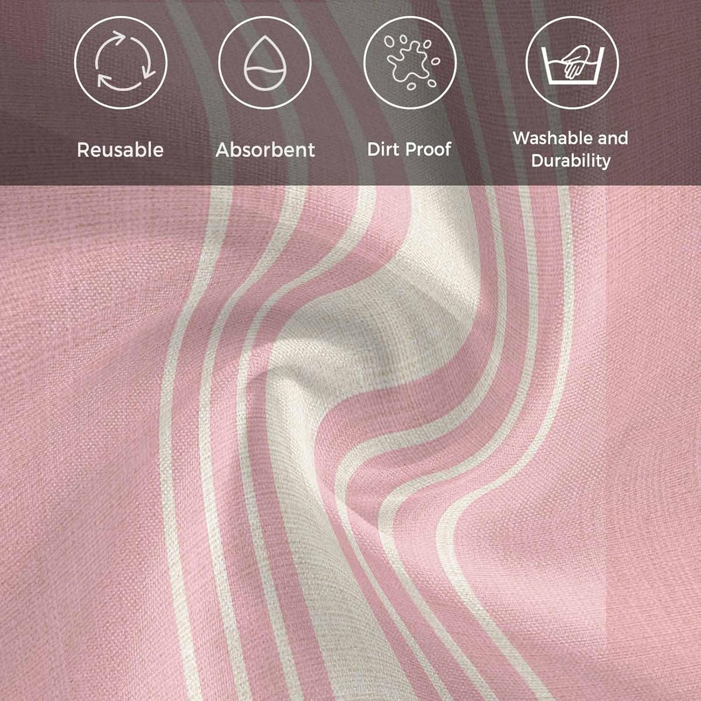 Cloth Napkins Set of 4, Modern Vintage Stripe on Linen Dinner Napkins Soft Absorbent Table Napkin for Home Cocktail Party Wedding, Pink Background