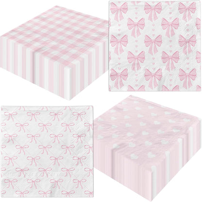 Pink Bow Decorations Napkins,40pcs Bow Paper Napkins Disposable Pink Bow Napkins for Girls Coquette Birthday Bow Party Baby Shower Supplies