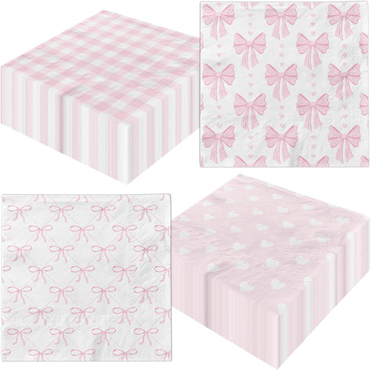 Pink Bow Decorations Napkins,40pcs Bow Paper Napkins Disposable Pink Bow Napkins for Girls Coquette Birthday Bow Party Baby Shower Supplies