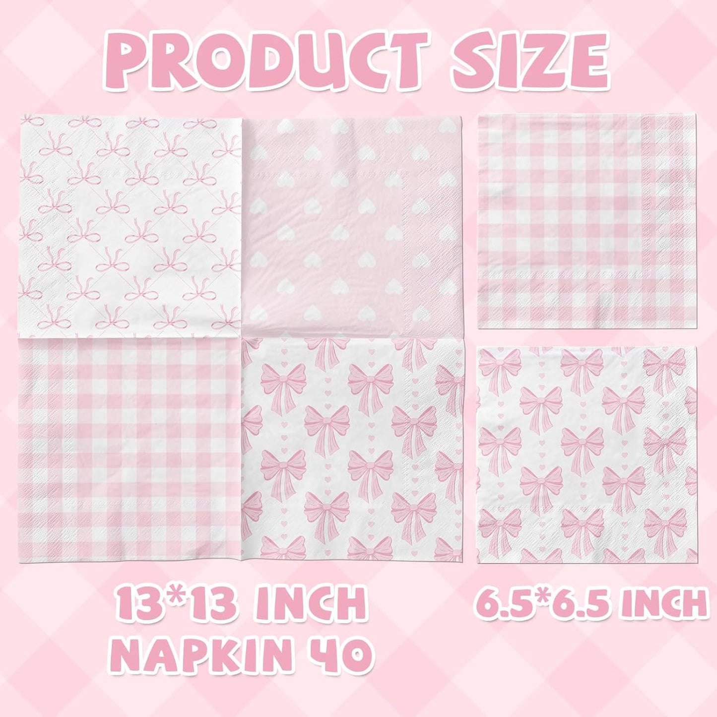 Pink Bow Decorations Napkins,40pcs Bow Paper Napkins Disposable Pink Bow Napkins for Girls Coquette Birthday Bow Party Baby Shower Supplies