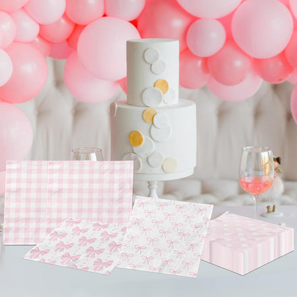 Pink Bow Decorations Napkins,40pcs Bow Paper Napkins Disposable Pink Bow Napkins for Girls Coquette Birthday Bow Party Baby Shower Supplies