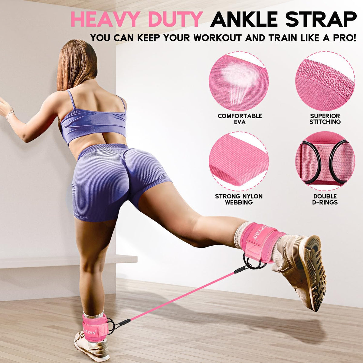 Ankle Resistance Bands, Ankle Bands for Working Out with Cuffs, Resistance Bands for Leg Butt Training Workout Equipment for Kickbacks Hip Gluteus Training, Ankle Strap with Exercise Bands