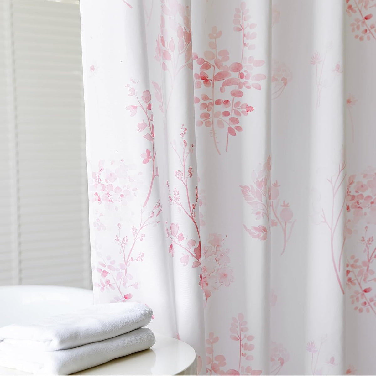 Pink Cute Floral Shower Curtain for Dorm Bathroom - Waterproof Fabric Pretty Light Pastel Coquette Boho French Country Flower Shower Curtains for Teen Girls Women with Hooks 72x72