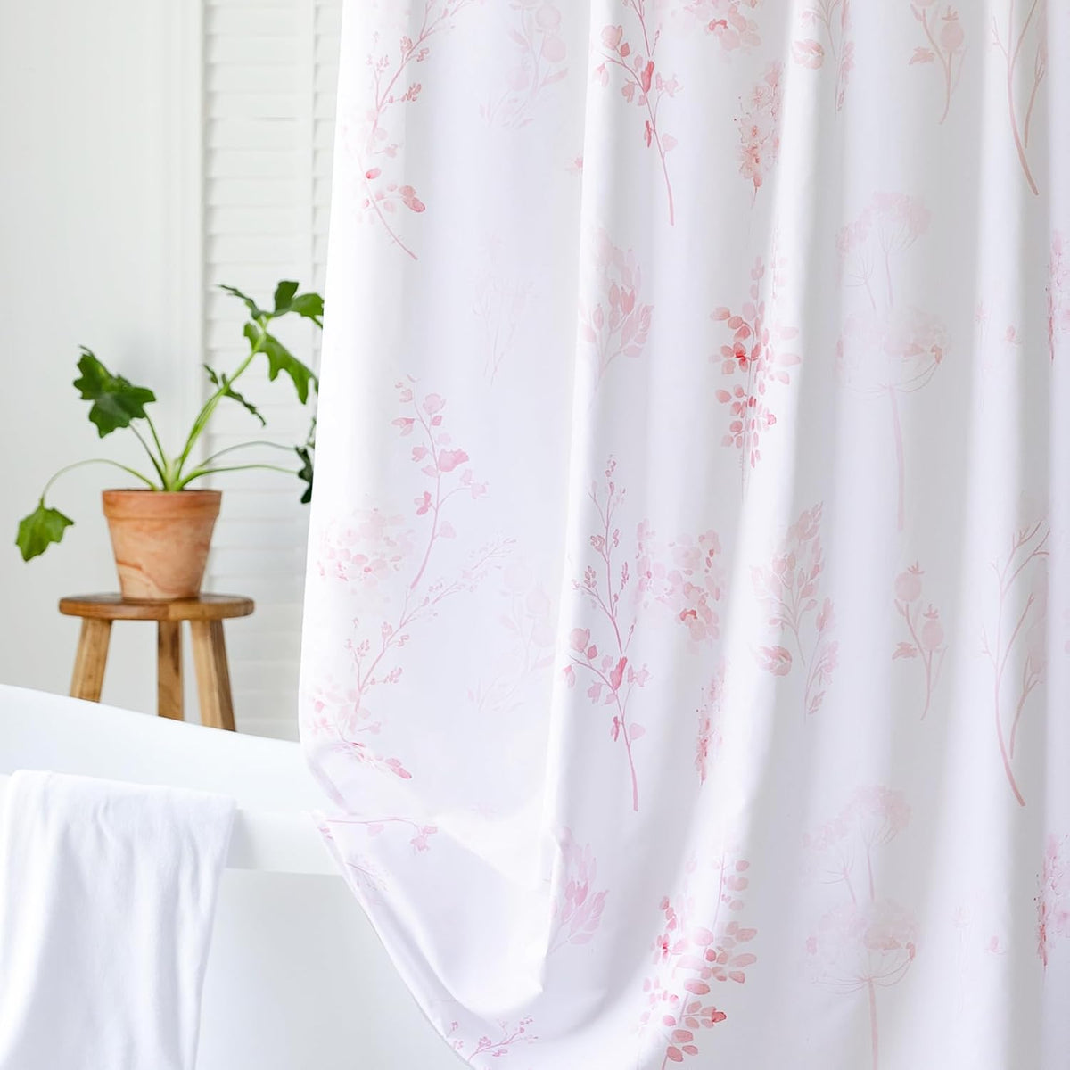 Pink Cute Floral Shower Curtain for Dorm Bathroom - Waterproof Fabric Pretty Light Pastel Coquette Boho French Country Flower Shower Curtains for Teen Girls Women with Hooks 72x72