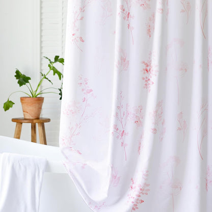 Pink Cute Floral Shower Curtain for Dorm Bathroom - Waterproof Fabric Pretty Light Pastel Coquette Boho French Country Flower Shower Curtains for Teen Girls Women with Hooks 72x72