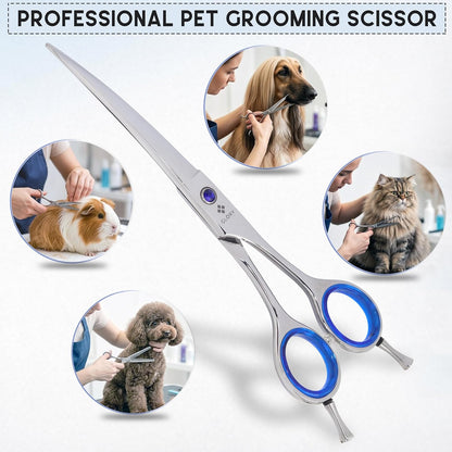 GLORY Professional Curved Dog Grooming Scissors, 7.5 Inches Stainless Steel Pet Shears for Dogs & Cats, Sharp Trimming Scissor for Face, Paws & Body - Ergonomic Home & Salon Use
