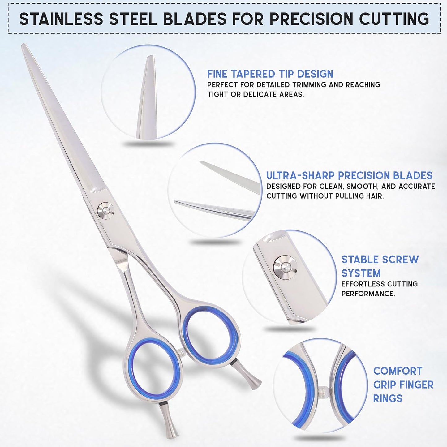 GLORY Professional Curved Dog Grooming Scissors, 7.5 Inches Stainless Steel Pet Shears for Dogs & Cats, Sharp Trimming Scissor for Face, Paws & Body - Ergonomic Home & Salon Use