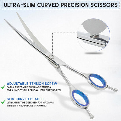 GLORY Professional Curved Dog Grooming Scissors, 7.5 Inches Stainless Steel Pet Shears for Dogs & Cats, Sharp Trimming Scissor for Face, Paws & Body - Ergonomic Home & Salon Use