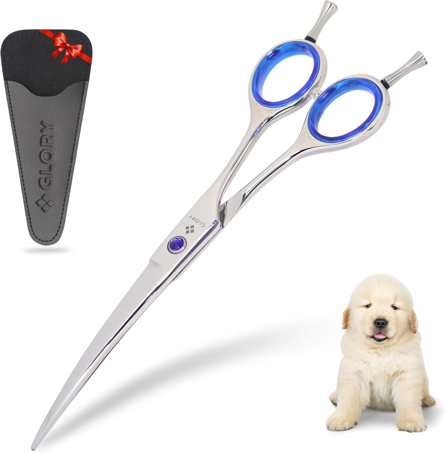 GLORY Professional Curved Dog Grooming Scissors, 7.5 Inches Stainless Steel Pet Shears for Dogs & Cats, Sharp Trimming Scissor for Face, Paws & Body - Ergonomic Home & Salon Use