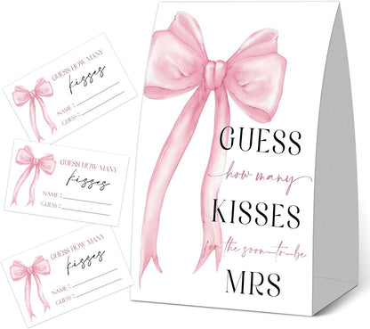 How Many Kisses Bridal Shower Game, Pink Bow Wedding Games for Guest, Engagement Party Games, Bachelorette Party Night, Bridal Shower Games Ideas, Wedding Shower Decorations, 1 Sign and 50 Cards