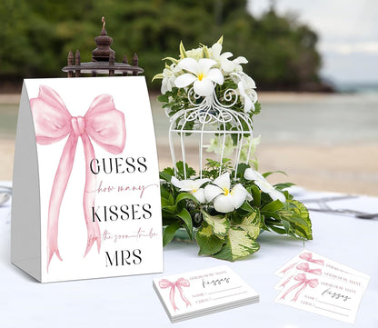 How Many Kisses Bridal Shower Game, Pink Bow Wedding Games for Guest, Engagement Party Games, Bachelorette Party Night, Bridal Shower Games Ideas, Wedding Shower Decorations, 1 Sign and 50 Cards